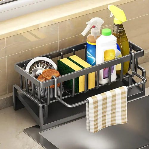 1-Pack Heavy-Duty Kitchen Sink Caddy - Rust-Resistant Metal Storage Rack with Drain Tray, 23×9×10cm High-Load Capacity - Nexvibe