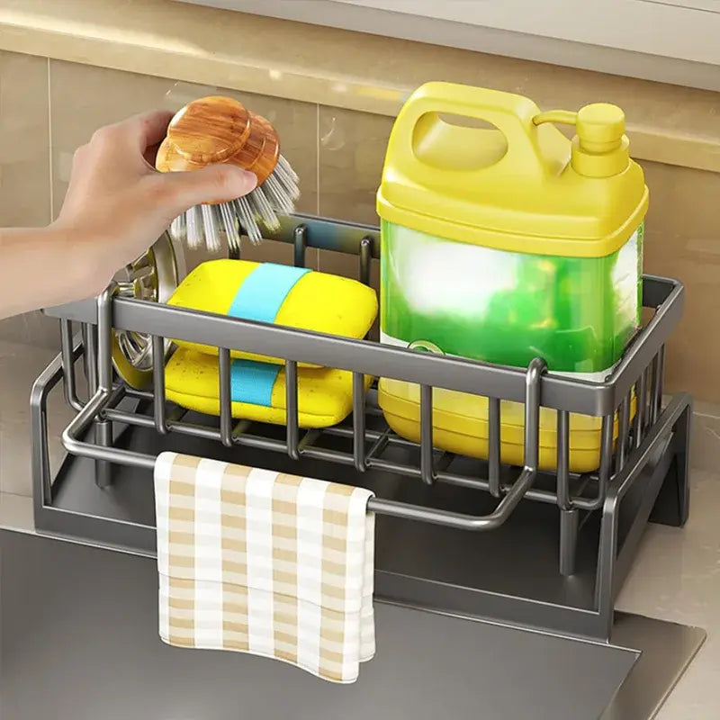 1-Pack Heavy-Duty Kitchen Sink Caddy - Rust-Resistant Metal Storage Rack with Drain Tray, 23×9×10cm High-Load Capacity - Nexvibe