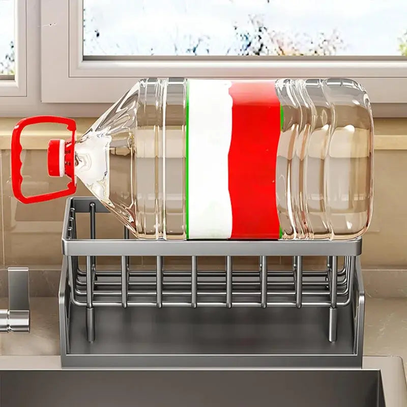 1-Pack Heavy-Duty Kitchen Sink Caddy - Rust-Resistant Metal Storage Rack with Drain Tray, 23×9×10cm High-Load Capacity - Nexvibe