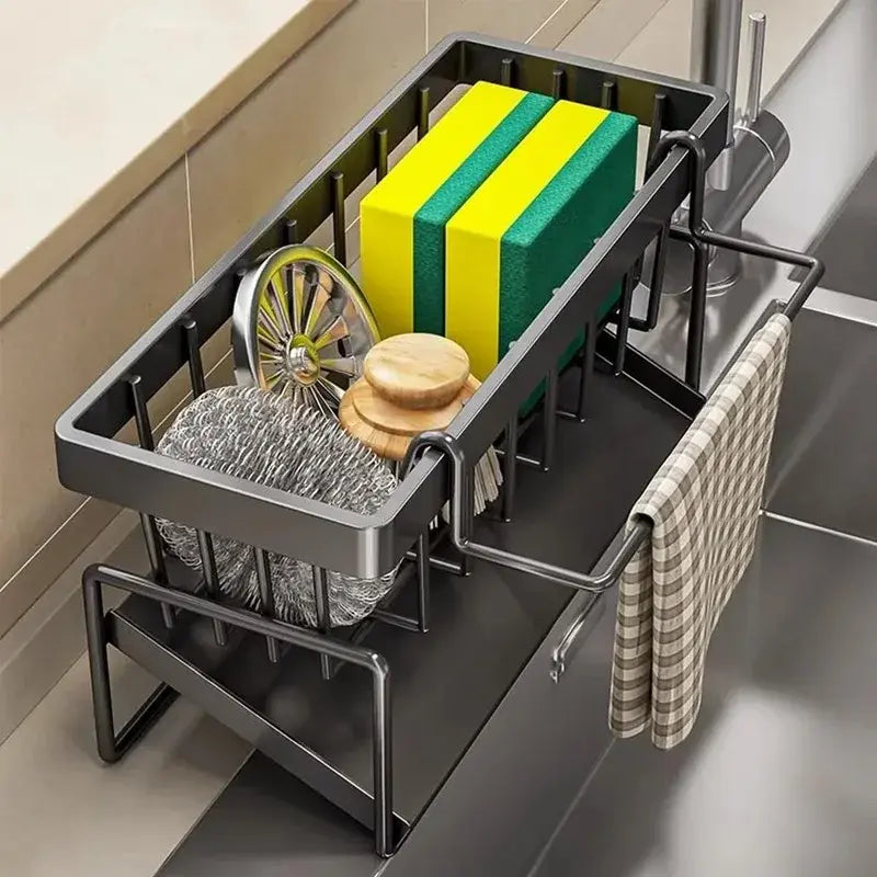 1-Pack Heavy-Duty Kitchen Sink Caddy - Rust-Resistant Metal Storage Rack with Drain Tray, 23×9×10cm High-Load Capacity - Nexvibe
