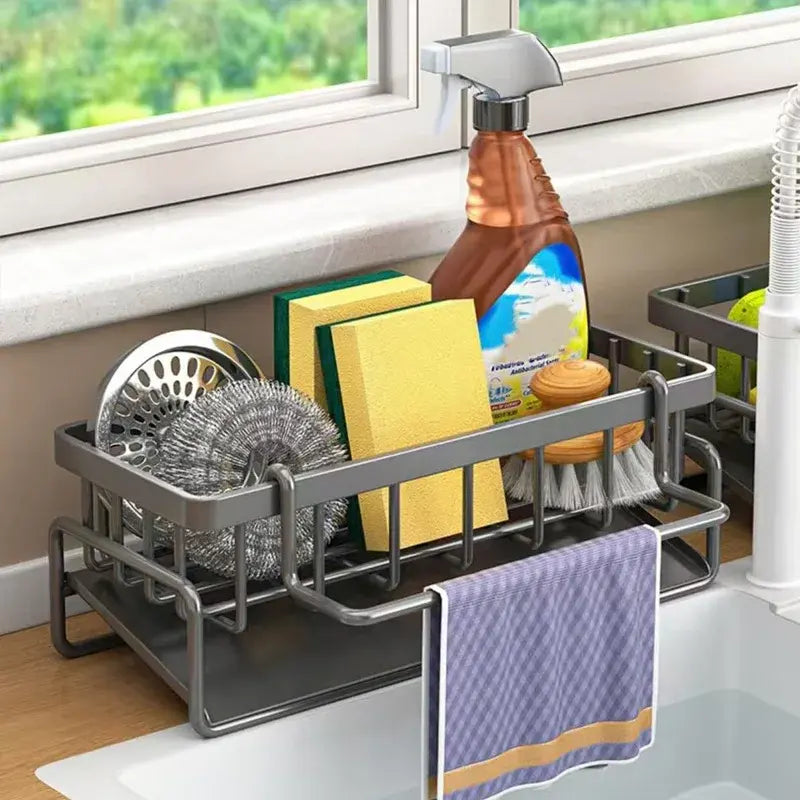 1-Pack Heavy-Duty Kitchen Sink Caddy - Rust-Resistant Metal Storage Rack with Drain Tray, 23×9×10cm High-Load Capacity - Nexvibe