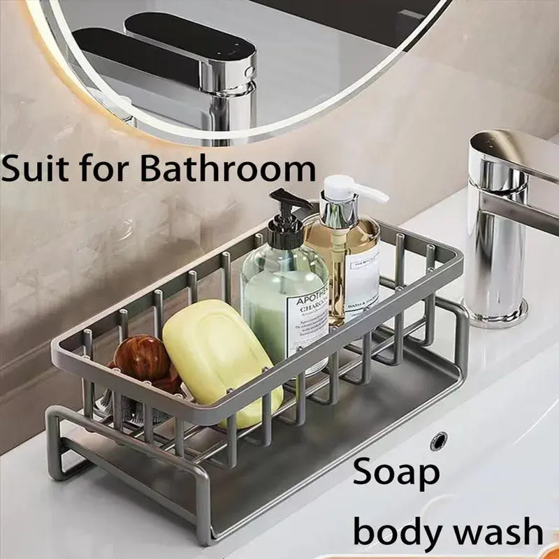 1-Pack Kitchen Sink Organizer Caddy - Metal Storage Rack with Drain Tray , Corner Smooth Design to Keep Sink Area Tidy & Dry - Nexvibe