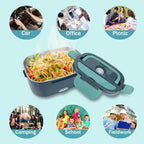 1.5L 60W Portable Electric Lunch Box,Leak Proof Design Car & Home Food Heater – Insulated Heated Lunch Container for Work Travel - Nexvibe
