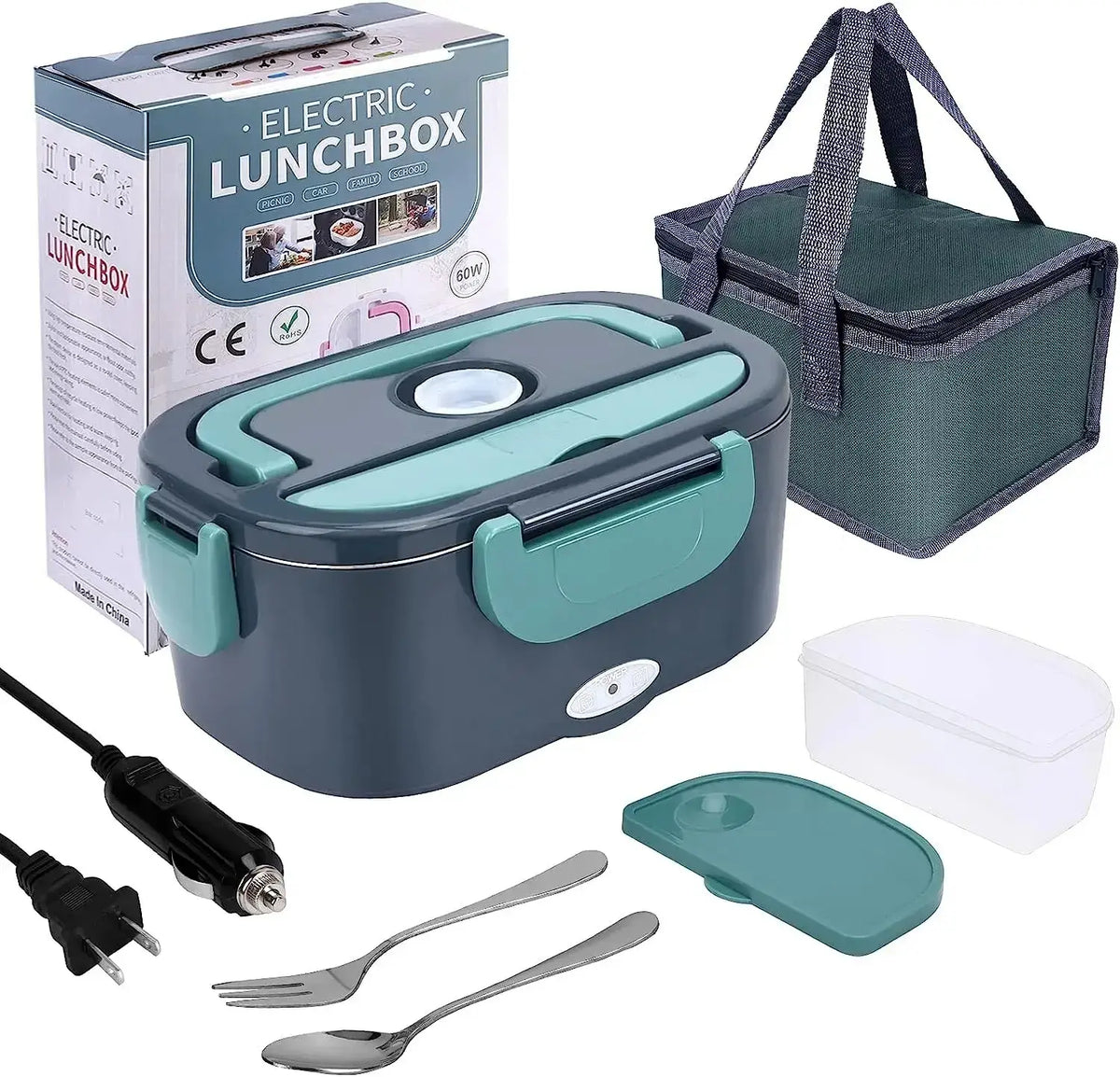 1.5L 60W Portable Electric Lunch Box,Leak Proof Design Car & Home Food Heater – Insulated Heated Lunch Container for Work Travel - Nexvibe