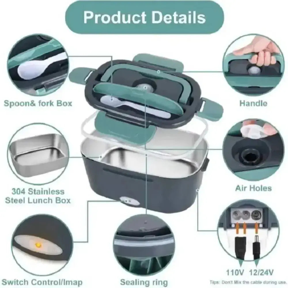 1.5L 60W Portable Electric Lunch Box,Leak Proof Design Car & Home Food Heater – Insulated Heated Lunch Container for Work Travel - Nexvibe