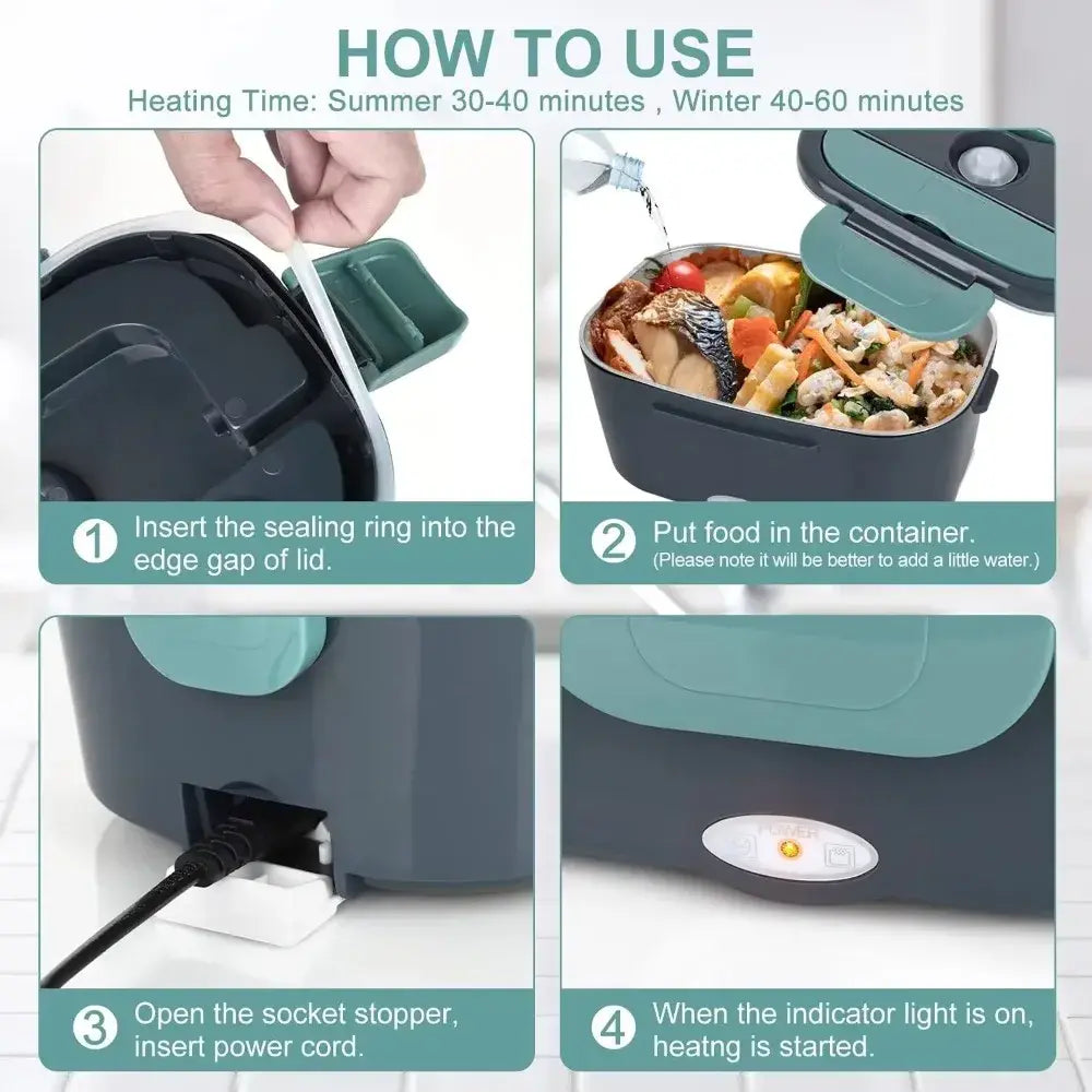1.5L 60W Portable Electric Lunch Box,Leak Proof Design Car & Home Food Heater – Insulated Heated Lunch Container for Work Travel - Nexvibe