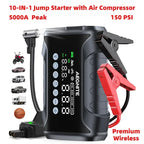 10-IN-1 Jump Starter with Air Compressor 5000A Portable Car Battery Booster (9.0 Gas/6.5L Diesel) with 150PSI