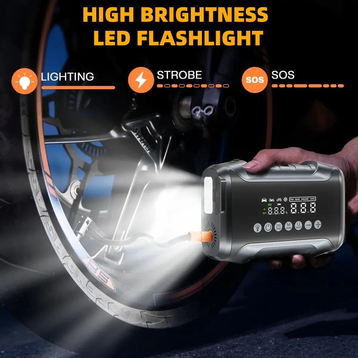 10-IN-1 Jump Starter with Air Compressor 5000A Portable Car Battery Booster (9.0 Gas/6.5L Diesel) with 150PSI