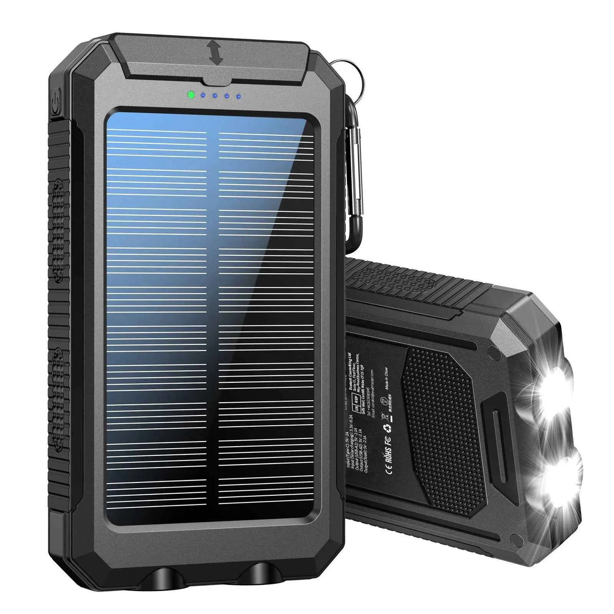 10000mAh Solar Charging Power Bank,Dual USB & Type C Output Port Multicharger Power Bank with Flashlight and Compass