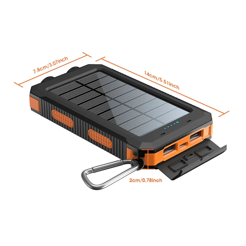 10000mAh Solar Charging Power Bank,Dual USB & Type C Output Port Multicharger Power Bank with Flashlight and Compass