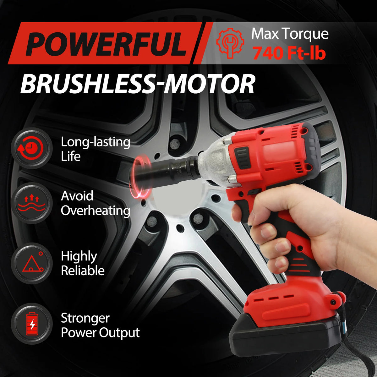 1000N.m Cordless Impact Wrench Brushless 20V 1/2 inch Power Tool Sets High Torque 2x1500MAh Batteries for Car Truck