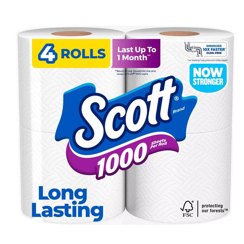 1000 Septic-Safe 1-Ply Toilet Paper - 4 Rolls: 1000 Sheets Per Roll - United States