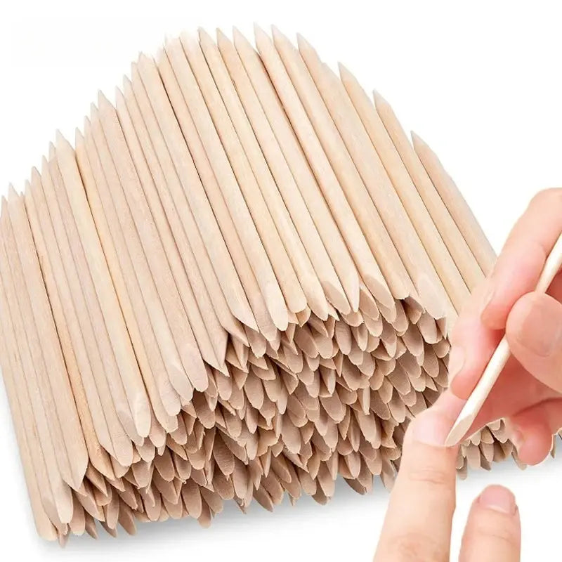 100/50Pcs Orange Wood Nail Sticks Double Sided Cuticle Pusher Remover Rhinestones Dotting Tools Nail Art Manicure Pedicure Care - Nexvibe