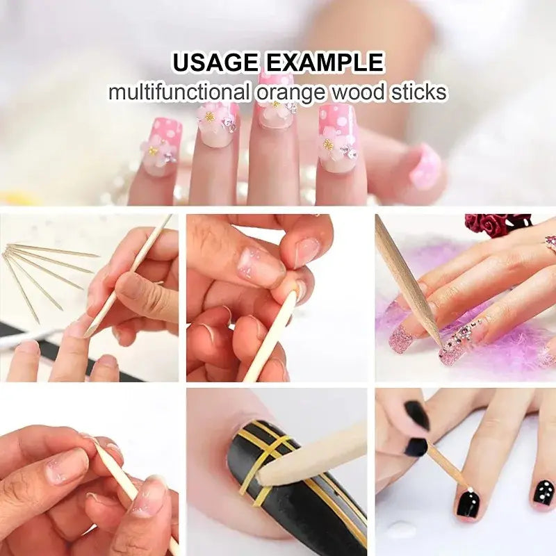 100/50Pcs Orange Wood Nail Sticks Double Sided Cuticle Pusher Remover Rhinestones Dotting Tools Nail Art Manicure Pedicure Care - Nexvibe