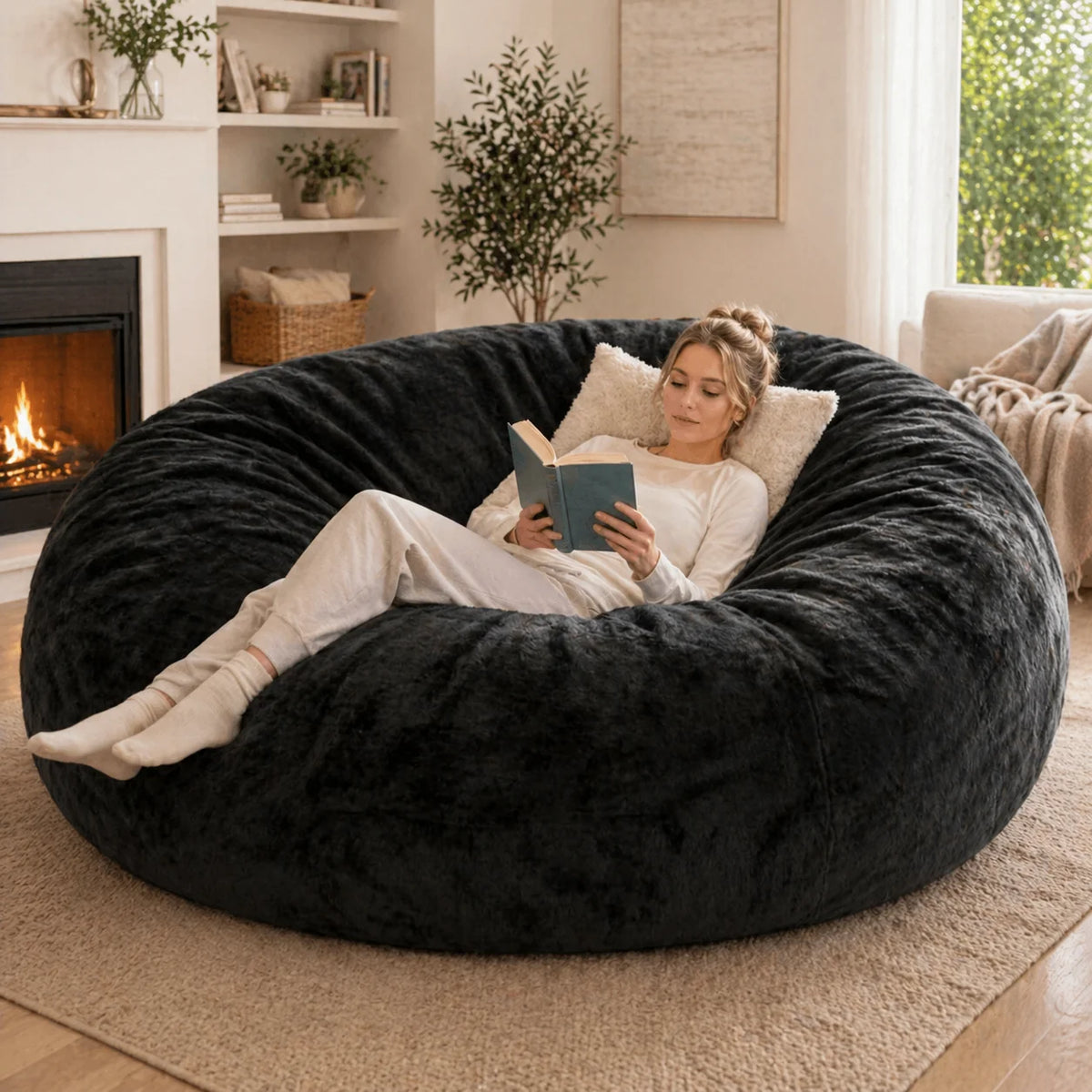 100CM×100CM×60CM adult beanbag chair with padded beanbag inside memory foam chair soft flannel washable cover ideal