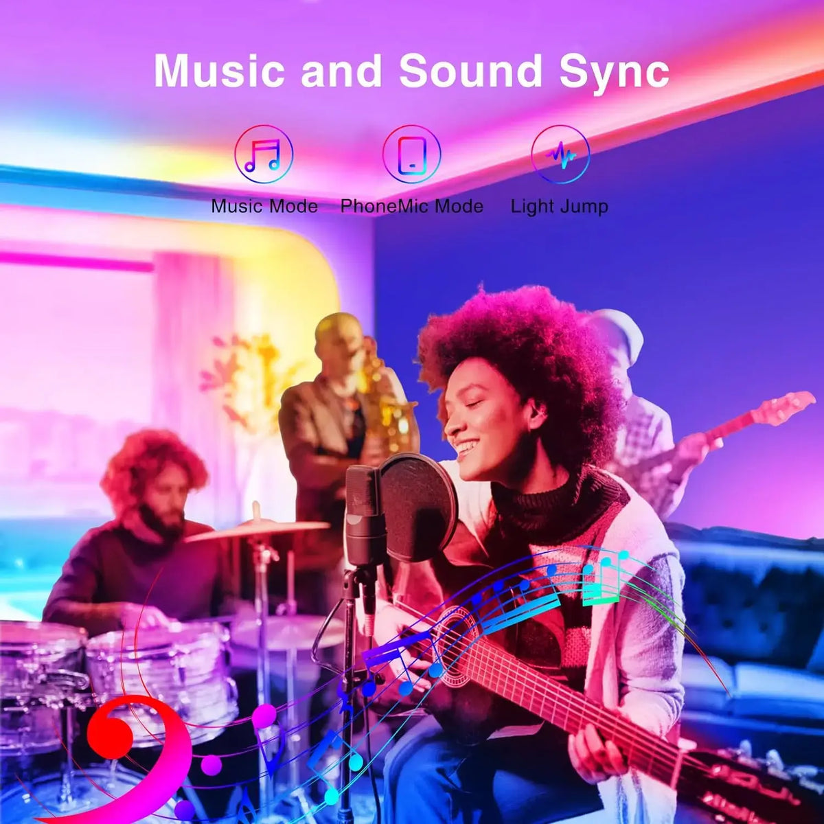 100FT Bluetooth LED Strip Lights RGB Color Changing Led Strip Lighting with 24-Key Remote and APP Control Music Sync