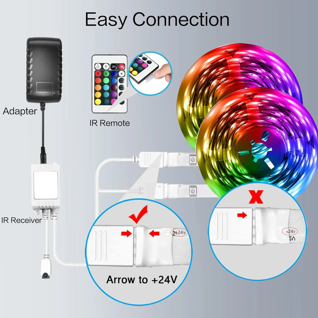 100FT Bluetooth LED Strip Lights RGB Color Changing Led Strip Lighting with 24-Key Remote and APP Control Music Sync
