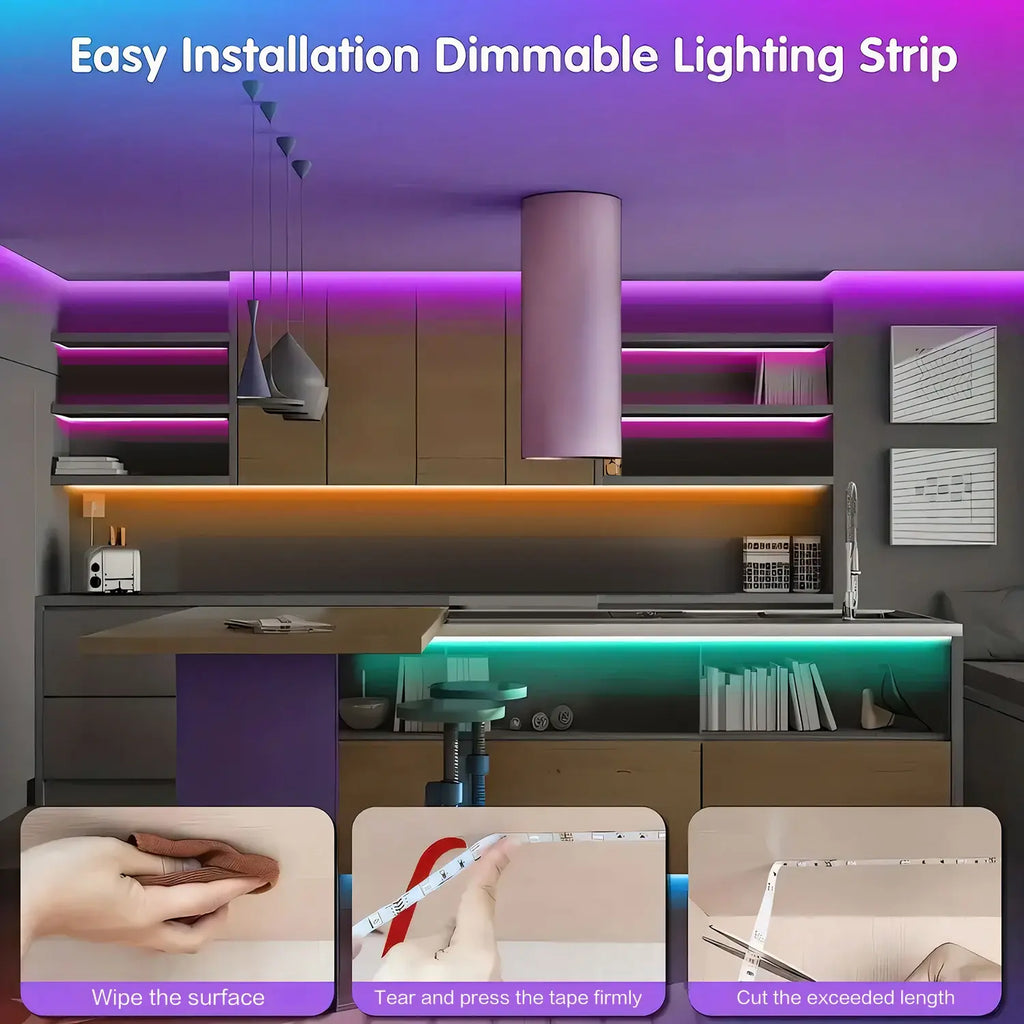 100FT Bluetooth LED Strip Lights RGB Color Changing Led Strip Lighting with 24-Key Remote and APP Control Music Sync