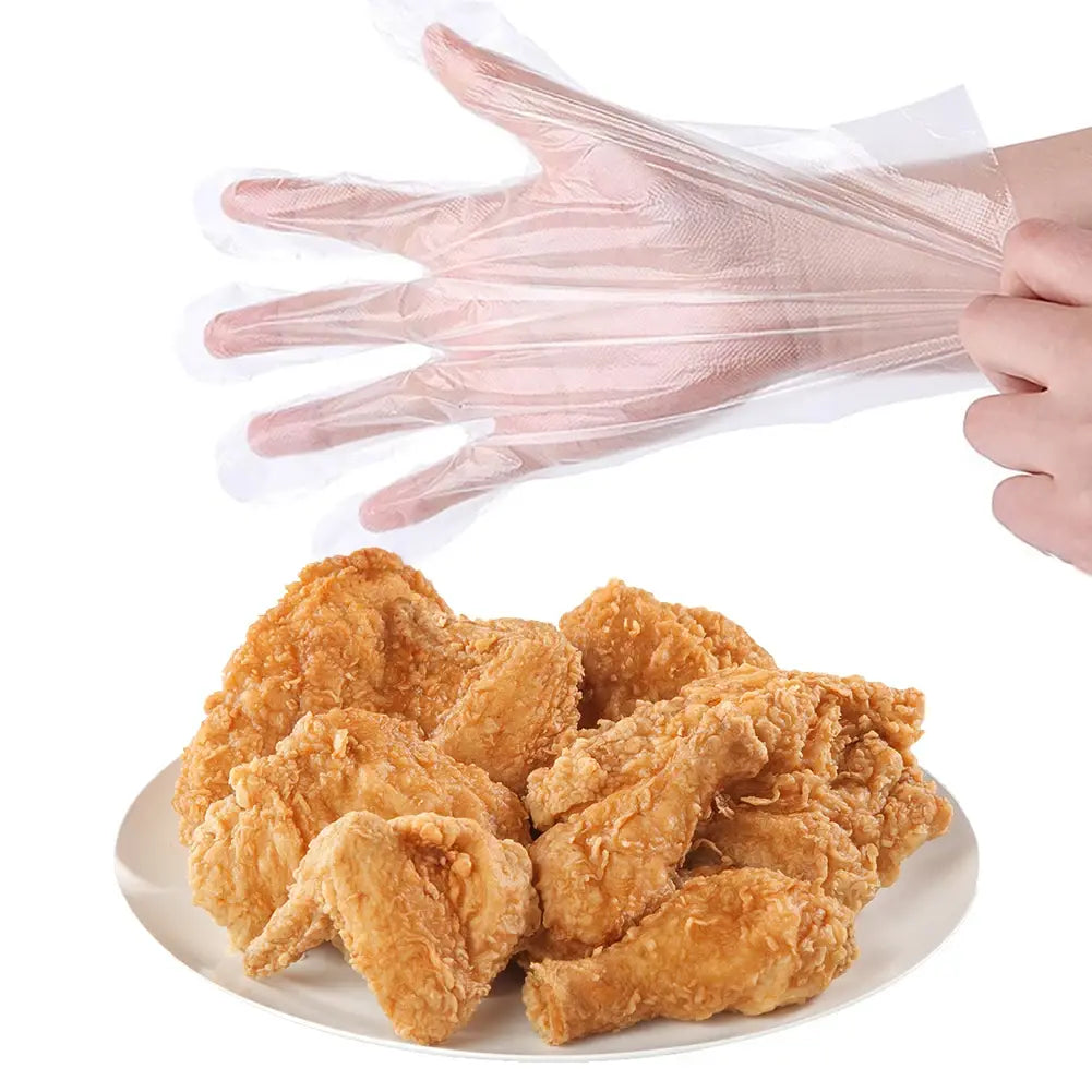 100pcs Transparent Disposable PE Sanitary Gloves for Restaurant Kitchen BBQ - Nexvibe