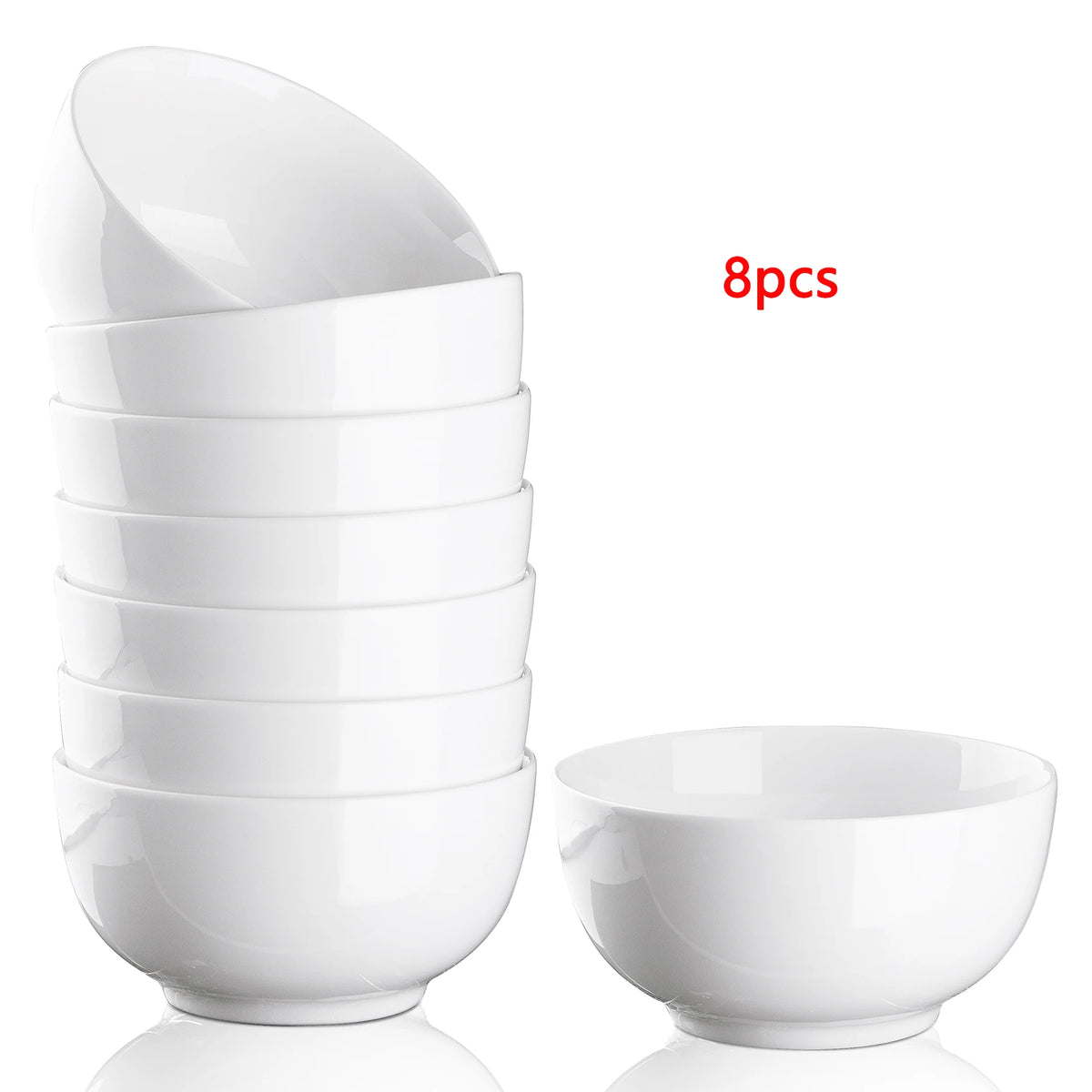 10 Ounce Porcelain Bowls Set 8 Pack Premium White Ceramic Bowls for Cereal Soup Salad Pasta Microwave & Dishwasher Safe