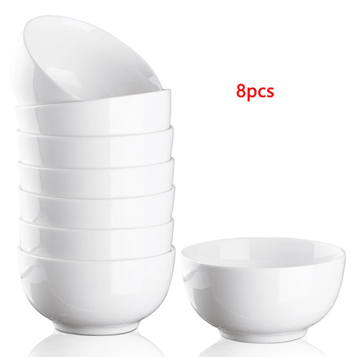 10 Ounce Porcelain Bowls Set 8 Pack Premium White Ceramic Bowls for Cereal Soup Salad Pasta Microwave & Dishwasher Safe