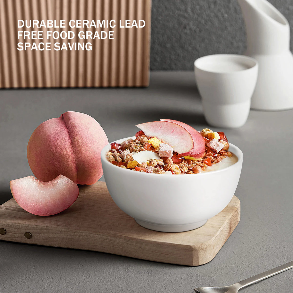 10 Ounce Porcelain Bowls Set 8 Pack Premium White Ceramic Bowls for Cereal Soup Salad Pasta Microwave & Dishwasher Safe
