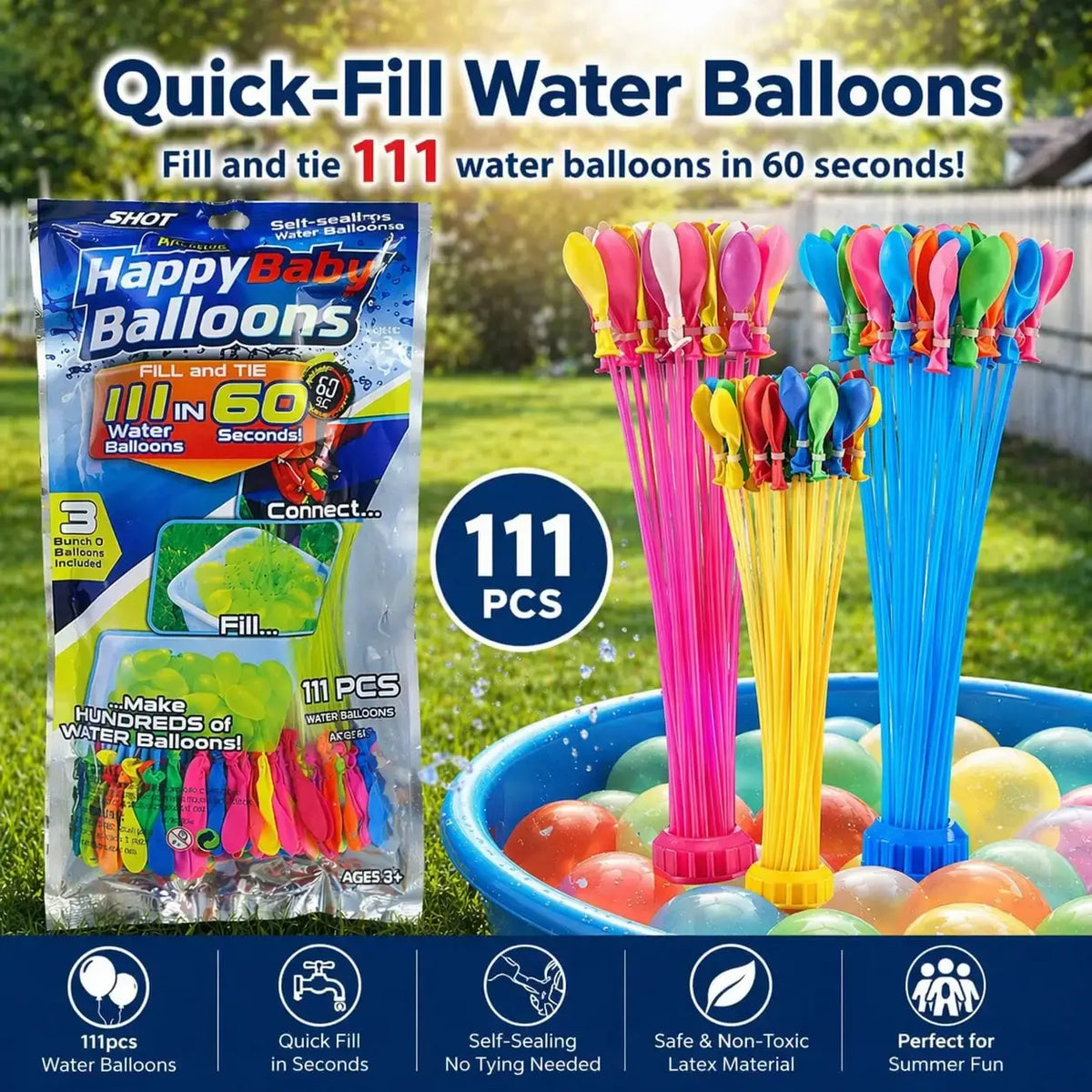 111pcs Summer Water Fight Party Favor Set, Outdoor Party Gift Pack for Pool Parties, Beach Games, Birthday Parties, Family Fun and Group Activities - Nexvibe