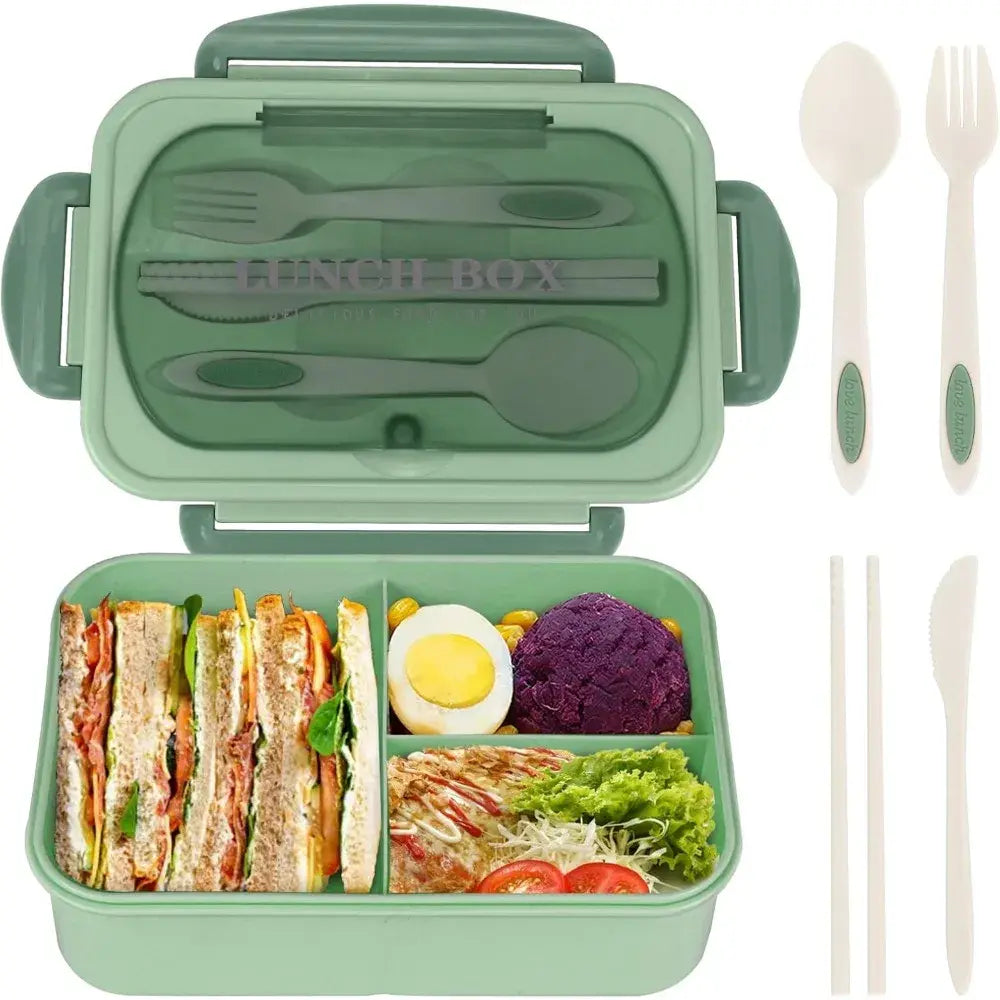 1200ML Lunch Bento Box for Adults Office Worker Picnic LeakProof Lunch Box with Utensils 3 Compartment Bento Box Microwave Safe - Nexvibe