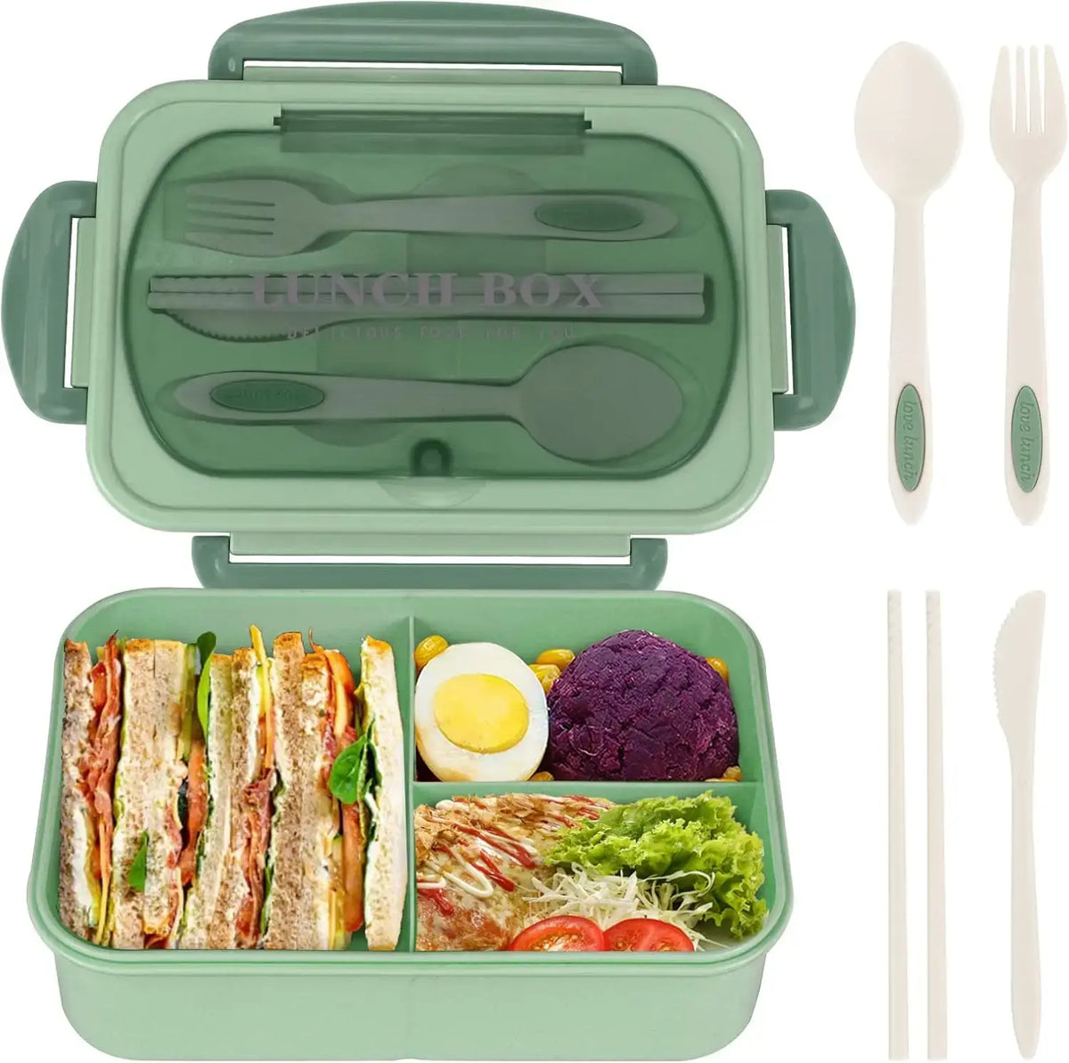 1200ML Lunch Bento Box for Adults Office Worker Picnic LeakProof Lunch Box with Utensils 3 Compartment Bento Box Microwave Safe - Nexvibe