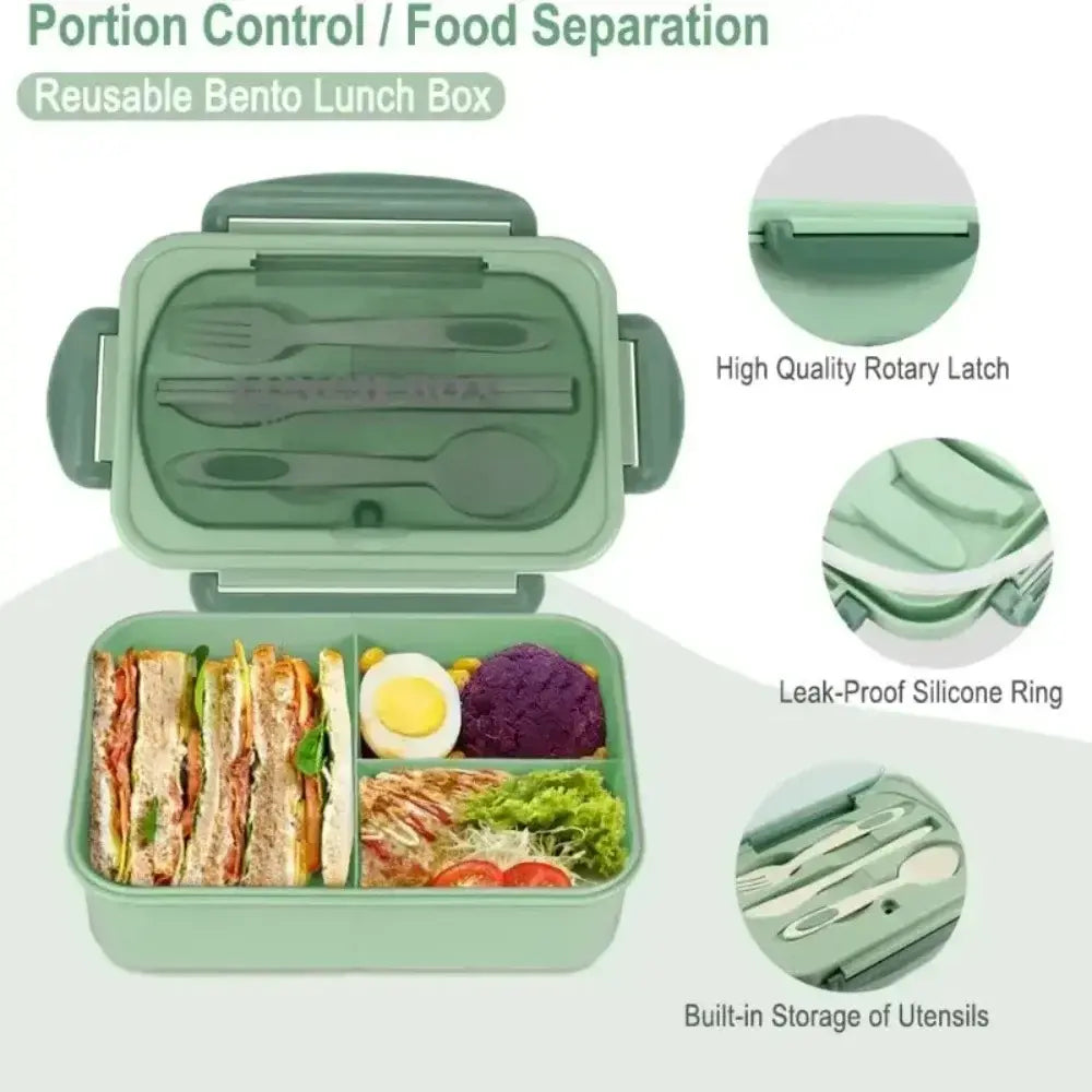 1200ML Lunch Bento Box for Adults Office Worker Picnic LeakProof Lunch Box with Utensils 3 Compartment Bento Box Microwave Safe - Nexvibe