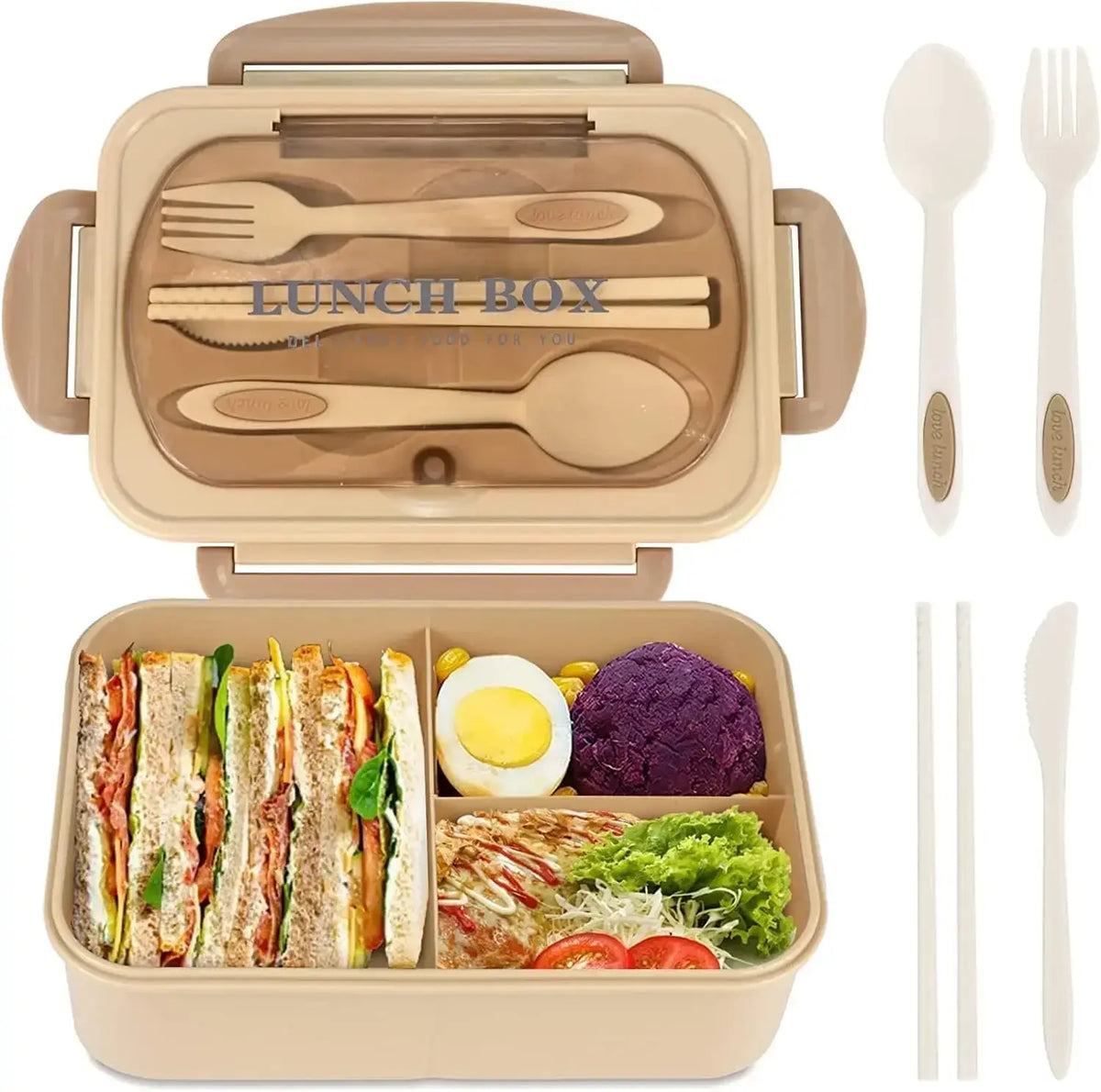 1200ML Lunch Bento Box for Adults Office Worker Picnic LeakProof Lunch Box with Utensils 3 Compartment Bento Box Microwave Safe - Nexvibe