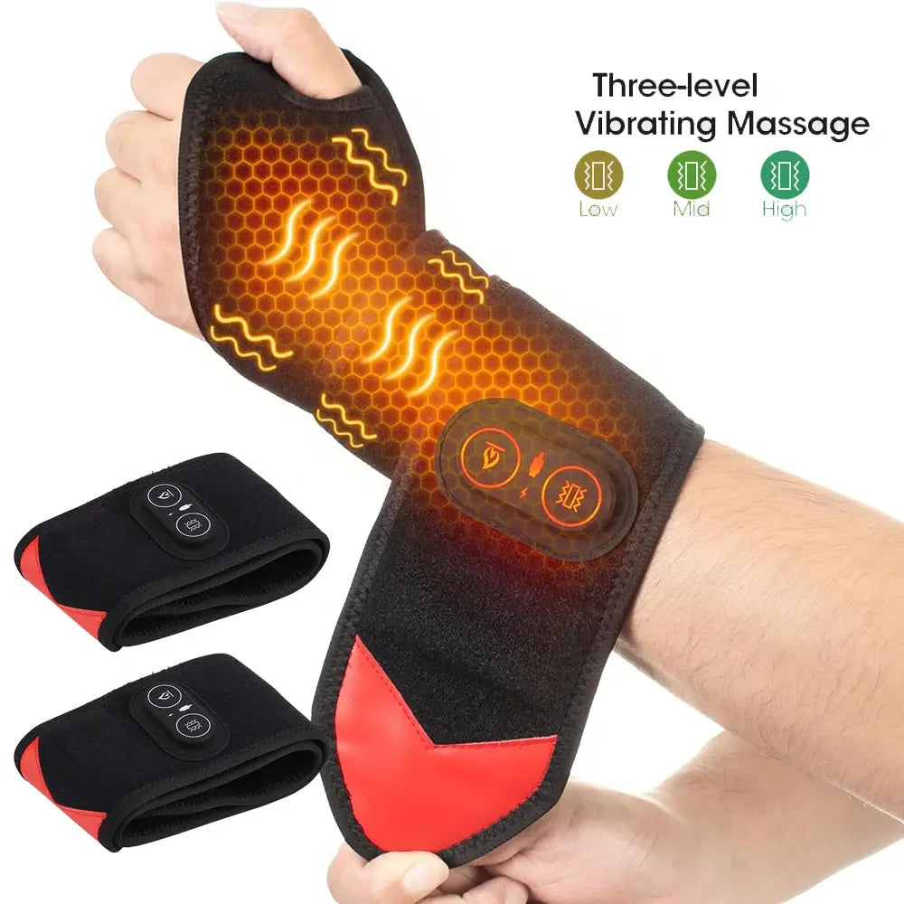 1/2PCS Electric Heating Massage Hand Massager Wrist Vibration Massage Pad Carpal Tunnel Relief Tendonitis Wrist Knee Support Pad - Nexvibe