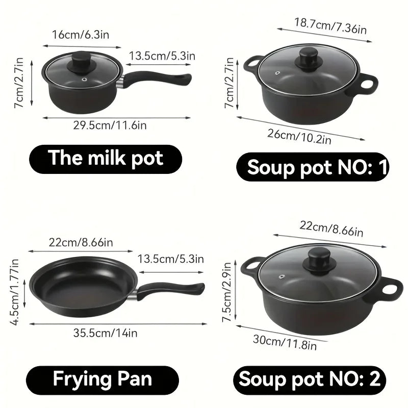 13-Piece Nonstick Cookware Set Black - Induction Compatible Pot Pan Set with Frying Pan & Utensils for Kitchen &