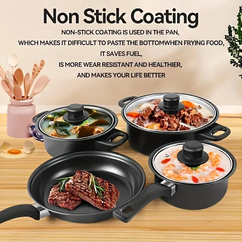 13-Piece Nonstick Cookware Set Black - Induction Compatible Pot Pan Set with Frying Pan & Utensils for Kitchen &