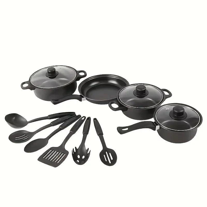 13-Piece Nonstick Cookware Set Black - Induction Compatible Pot Pan Set with Frying Pan & Utensils for Kitchen &