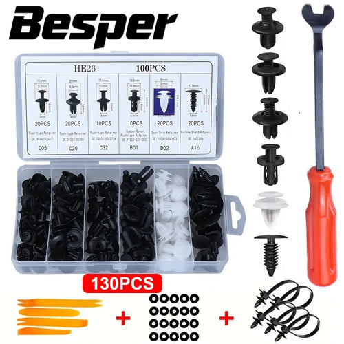 130PCS Bumper Retainer Clips with Fastener Remover Car Plastic Rivets Push Kit -Door Trim Panel - Nexvibe