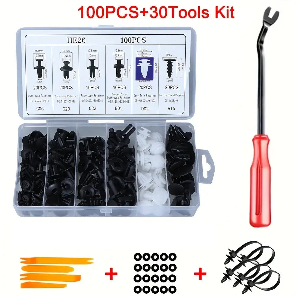 130PCS Bumper Retainer Clips with Fastener Remover Car Plastic Rivets Push Kit -Door Trim Panel - Nexvibe
