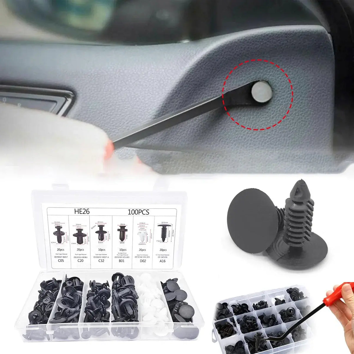 130PCS Bumper Retainer Clips with Fastener Remover Car Plastic Rivets Push Kit -Door Trim Panel - Nexvibe