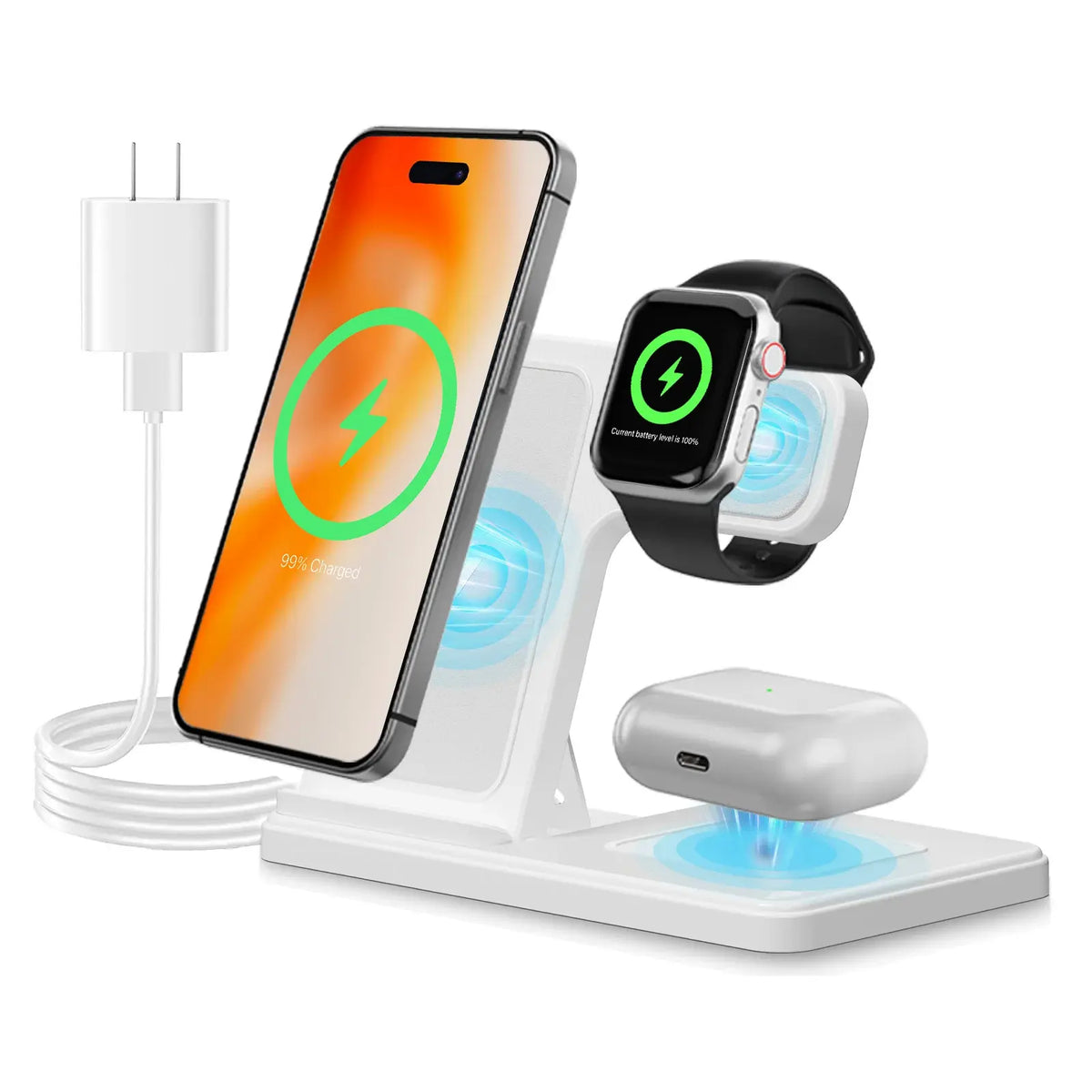15W Magnetic Wireless Charger Stand Foldable 3 In 1 Fast Charging Sation for iPhone 17- 12 Pro Max Apple Watch 8 7 Airpods Pro - Nexvibe