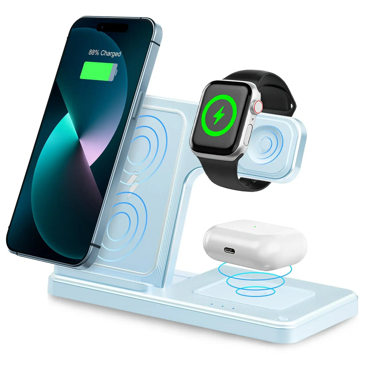 15W Magnetic Wireless Charger Stand Foldable 3 In 1 Fast Charging Sation for iPhone 17- 12 Pro Max Apple Watch 8 7 Airpods Pro - Nexvibe