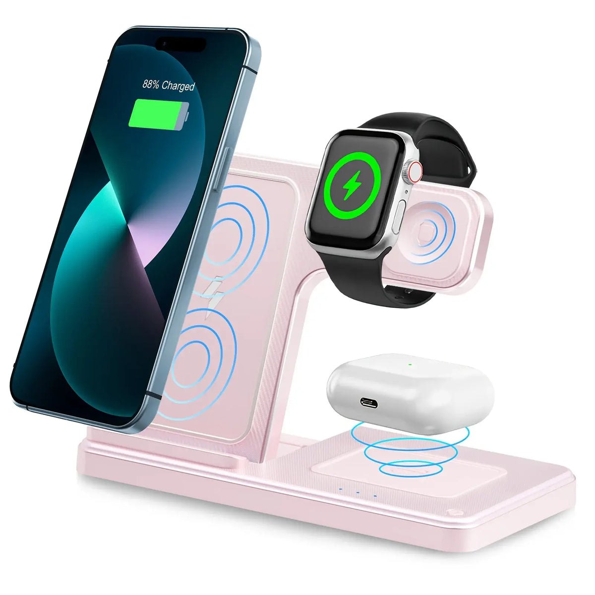 15W Magnetic Wireless Charger Stand Foldable 3 In 1 Fast Charging Sation for iPhone 17- 12 Pro Max Apple Watch 8 7 Airpods Pro - Nexvibe