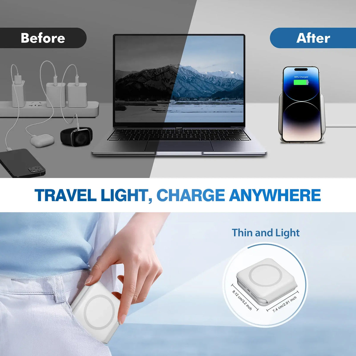 15W Magnetic Wireless Chargers 3 in 1 Foldable Phone Charge Dock Fast Charg Travel for Apple Watch IPhone 14/13/12/11/X AirPods - Nexvibe