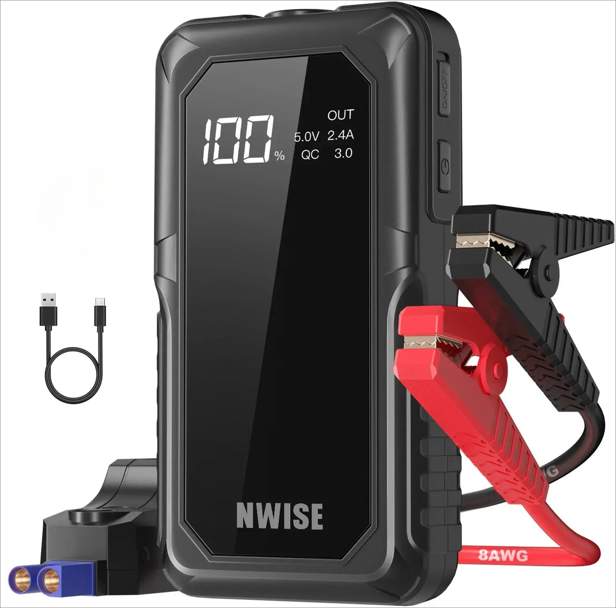 1600A Peak Jump Boxes for Vehicles(12V 8L Gas/6.5L Diesel Engine) Equipped Fast Wireless Charging Jump Starter Battery Pack - Nexvibe