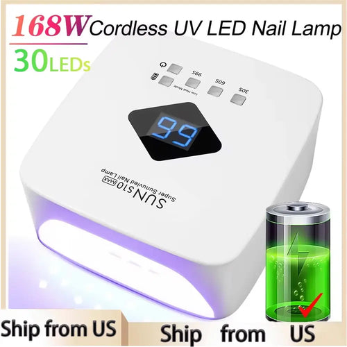168W UV LED Nail Lamp Rechargeable Nail Dryer with Large LCD Display Professional Gel Curing Lamp 4 Timer Auto Sensor for Salon - Nexvibe