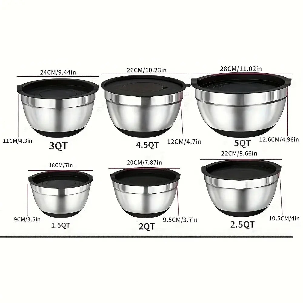 17pcs, Stainless Steel Mixing Bowl Set Mixing Bowls With Lids Grater Attachment, Non-Slip Kitchen Gadget Set, Mixing And Serving - Nexvibe