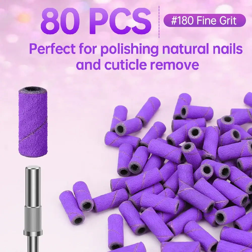180/240 Fine Grit Small Nail Sanding Bands for Nail Drill, 80 Pcs Nail File Sanding Bands with Drill Bits for Manicure Pedicure - Nexvibe