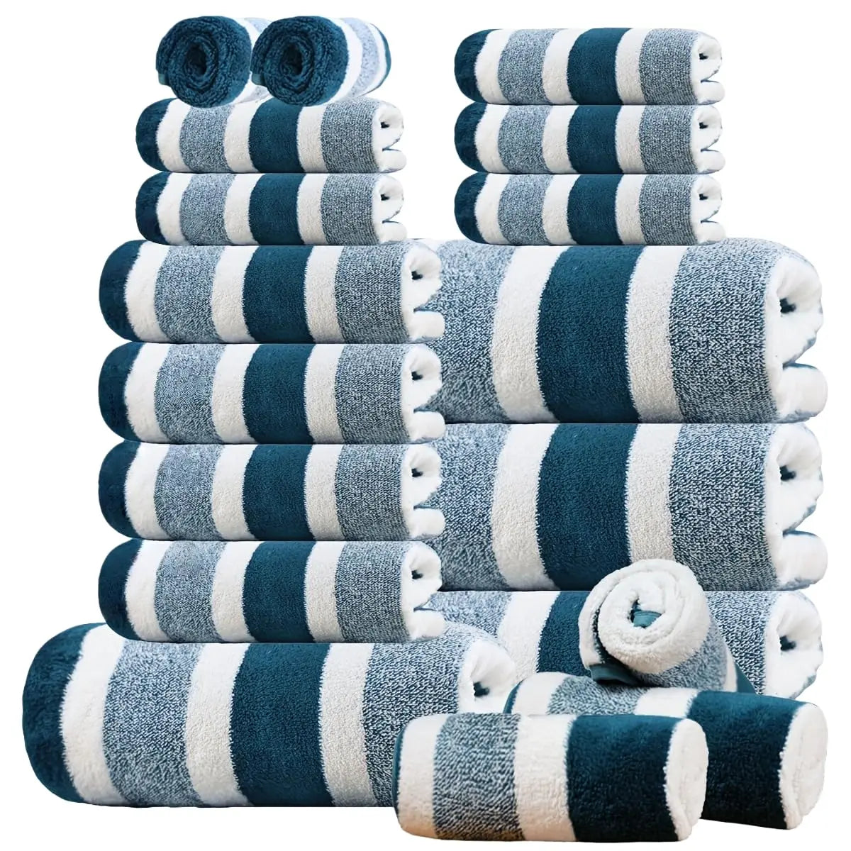 18pcs Luxury Bath Towels Set - Quick-Dry Highly Absorbent Plush Soft Coral Fleece-like Texture Multi-Size Family