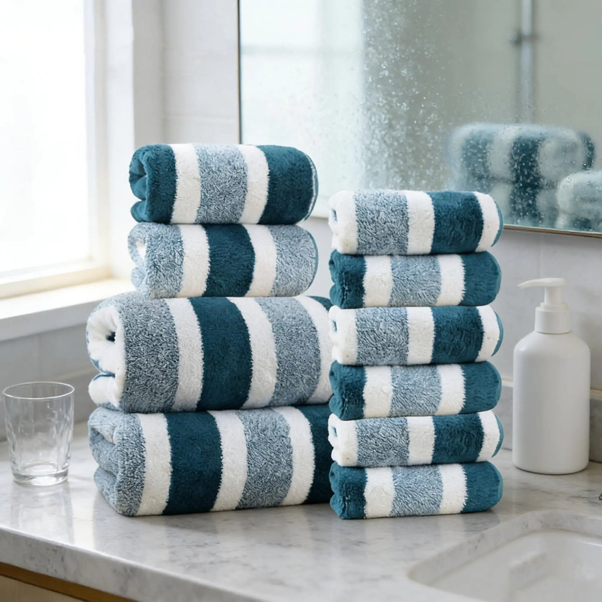 18pcs Luxury Bath Towels Set - Quick-Dry Highly Absorbent Plush Soft Coral Fleece-like Texture Multi-Size Family