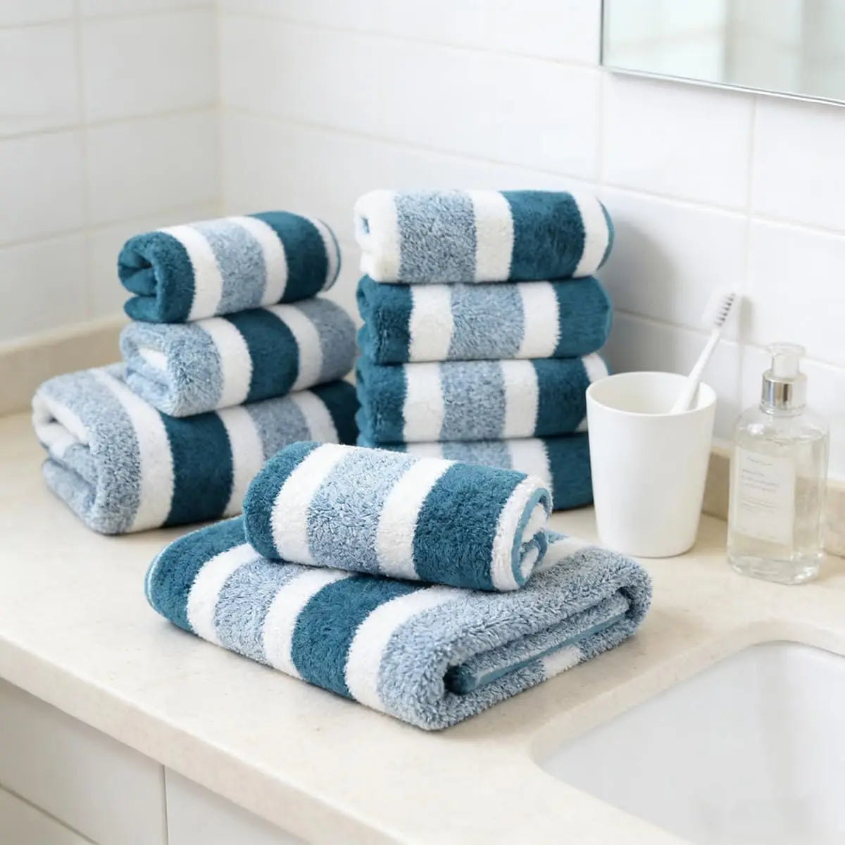 18pcs Luxury Bath Towels Set - Quick-Dry Highly Absorbent Plush Soft Coral Fleece-like Texture Multi-Size Family