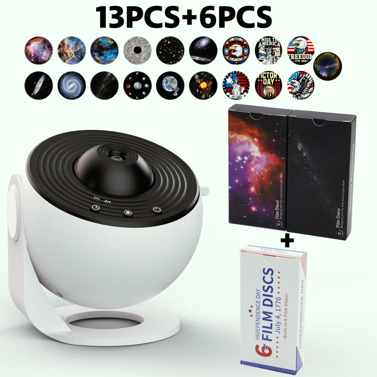 19-in-1 Galaxy Projector Starry Sky Night Light 360° Rotate Planetarium Lamp with Independence Day Film Discs LED Star